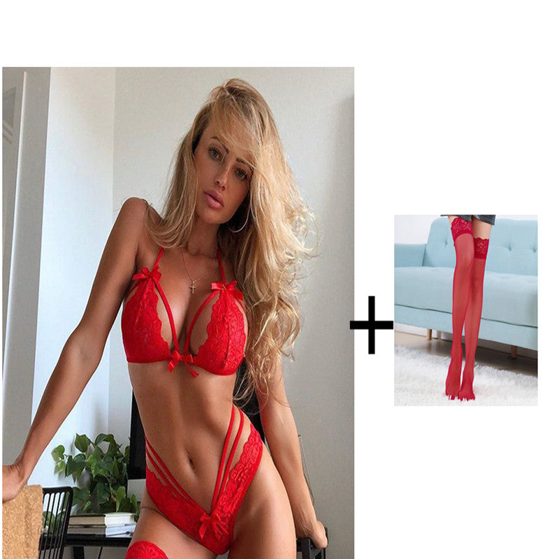 Conjunto de lingerie sexy de renda Bowknot-