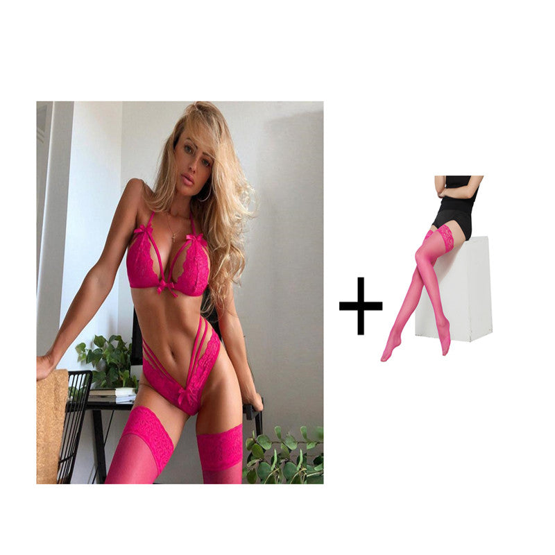 Conjunto de lingerie sexy de renda Bowknot-