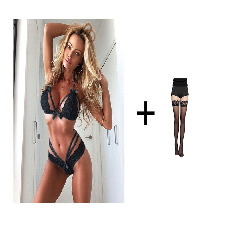 Conjunto de lingerie sexy de renda Bowknot-