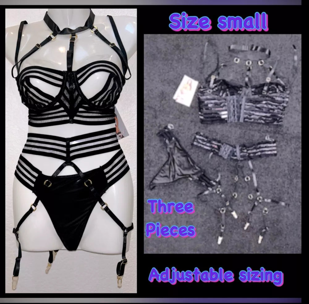 Conjunto de lingerie feminina 3 peças pequeno-