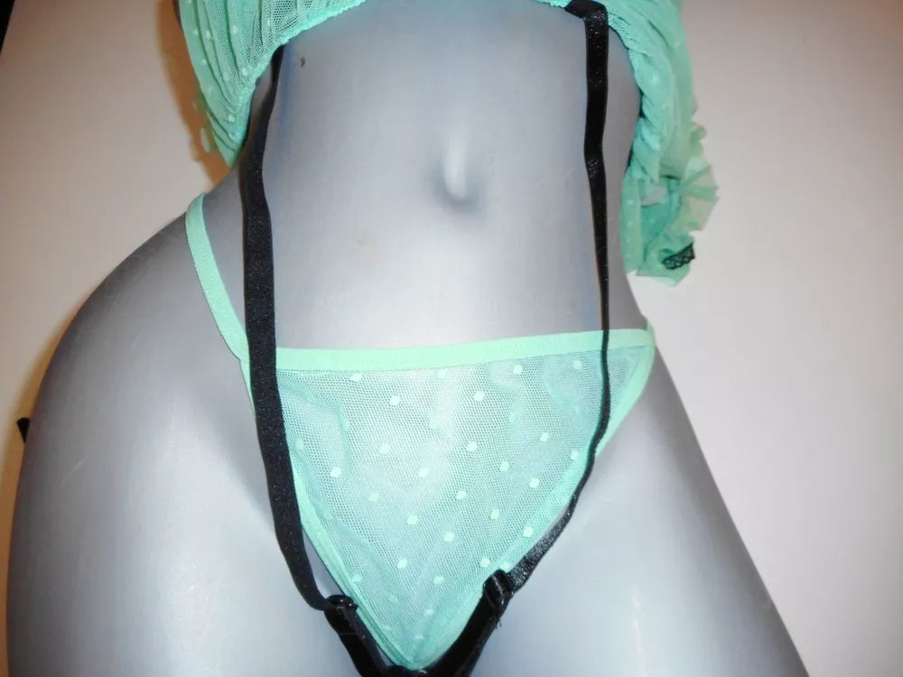 N/W/T!!!!!!2 CONJUNTO DE LINGERIE VERDE COM BOLINHAS PRETAS MÉDIO-