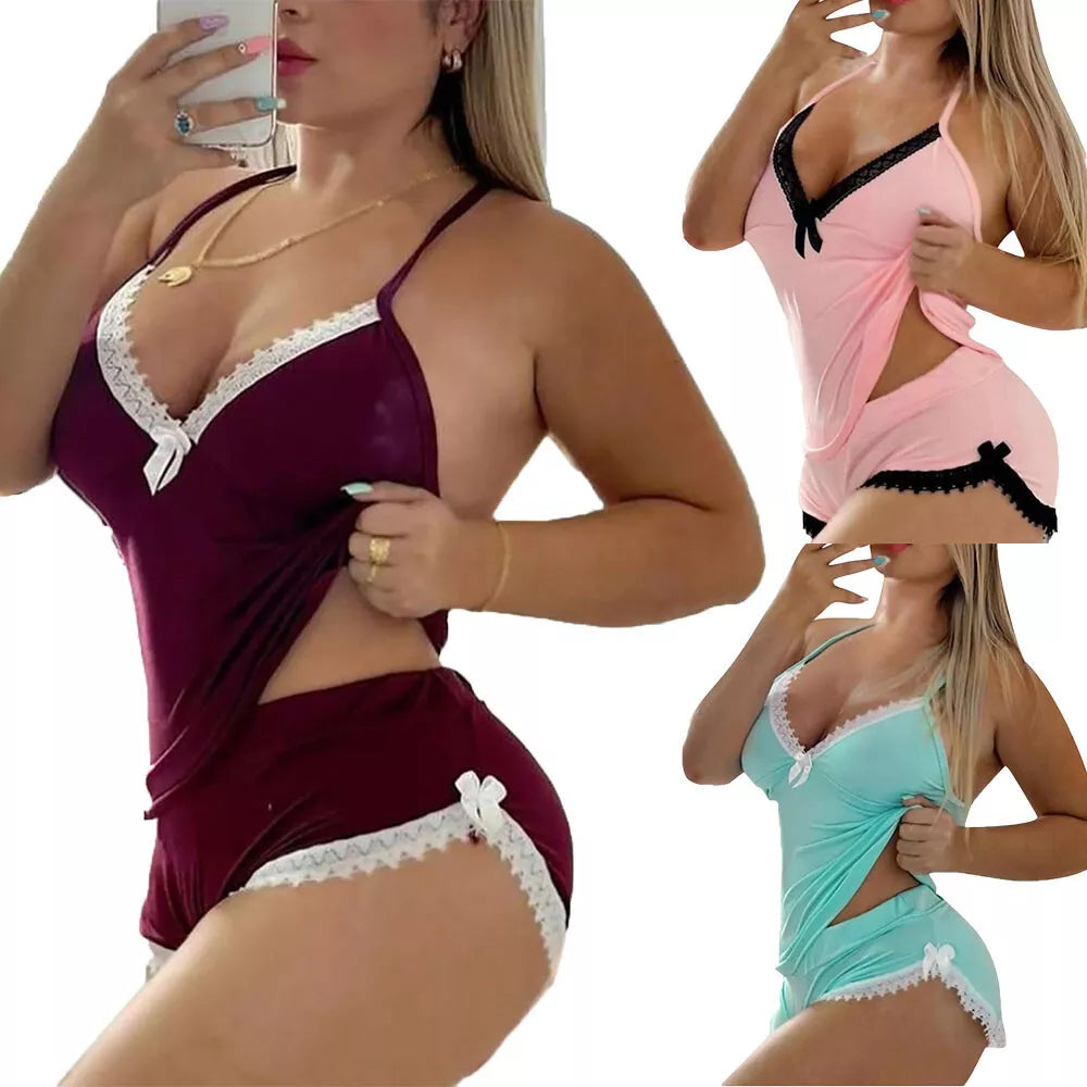 Conjunto de pijamas femininos plus size lingerie babados roupa íntima roupa de dormir ✨-