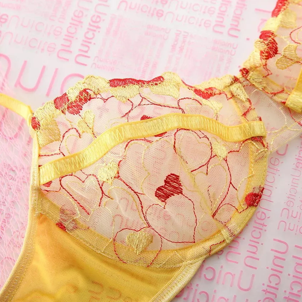 Feminino-Sexy-Roupa de Dormir-Lingerie-Garter-Underwired-Conjunto de Sutiã-Roupa de Noite-Babydoll-Vestido-