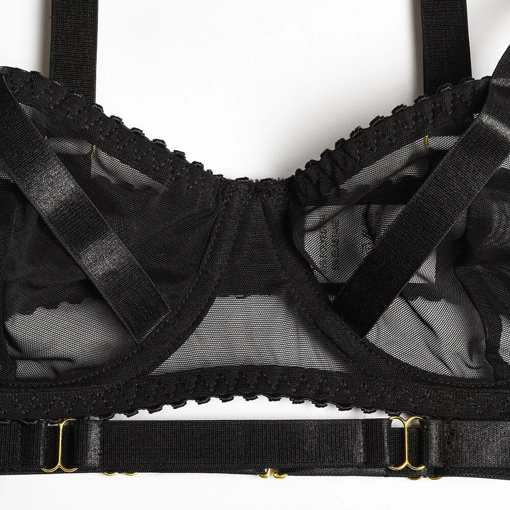 Feminino-Sexy-Roupa de Dormir-Lingerie-Garter-Underwired-Conjunto de Sutiã-Roupa de Noite-Babydoll-Vestido-