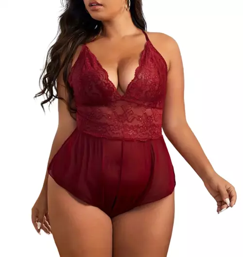 Roupa de noite feminina sexy plus size floral renda virilha aberta lingerie costas cruzadas-