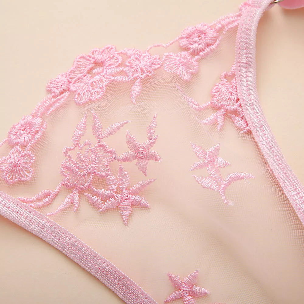 Feminino-Sexy-Roupa de Dormir-Lingerie-Garter-Underwired-Conjunto de Sutiã-Roupa de Noite-Babydoll-Vestido-