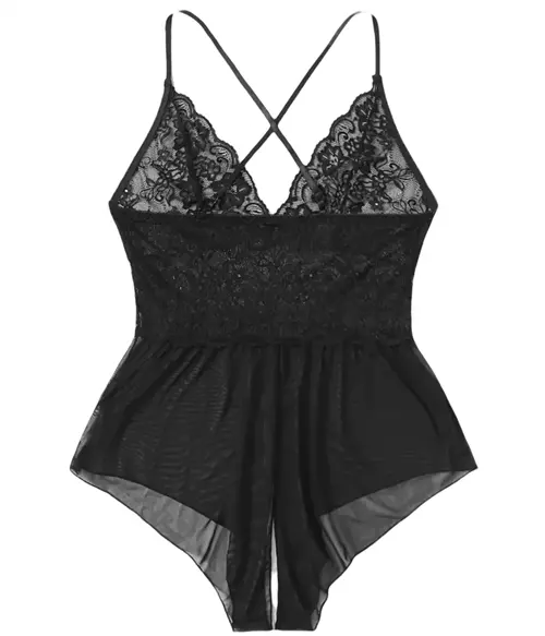 Roupa de noite feminina sexy plus size floral renda virilha aberta lingerie costas cruzadas-