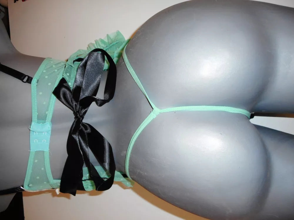 N/W/T!!!!!!2 CONJUNTO DE LINGERIE VERDE COM BOLINHAS PRETAS MÉDIO-