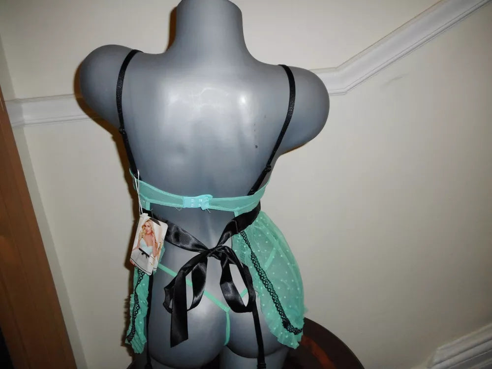 N/W/T!!!!!!2 CONJUNTO DE LINGERIE VERDE COM BOLINHAS PRETAS MÉDIO-